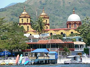 Catemaco city seen from the lake