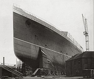 Lusitania's bow before launch