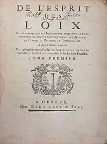 Montesquieu, De l'Esprit des loix (1st ed, 1748, vol 1, title page)