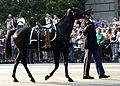 US Navy 040609-N-5471P-013 Symbolic of a fallen leader who will never ride again, the Caparisoned horse is led down Constitution Ave., following the Caisson carrying the body of former U.S. President Ronald Reagan