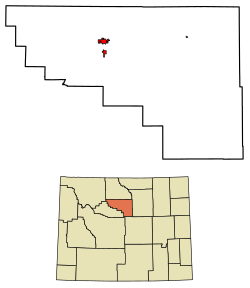 Location of Worland in Washakie County, Wyoming.