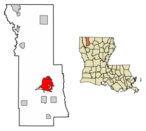 Location of Minden in Webster Parish, Louisiana.