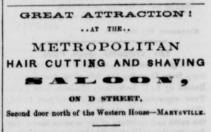 Advertisement for Metropolitan Hair Cutting and Shaving Saloon