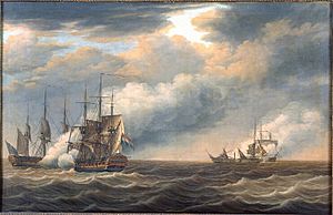Engel Hoogerheyden - Het zeegevecht bij Cadiz tussen de Nederlandse fregatten Castor en Briel en de Engelse fregatten Crescent en Flora - A.0477(01)c - Het Scheepvaartmuseum