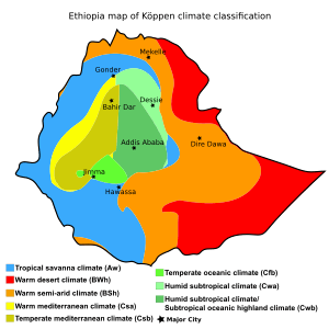 Ethiopia map of Köppen climate classification