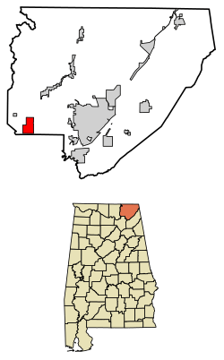 Location of Woodville in Jackson County, Alabama.