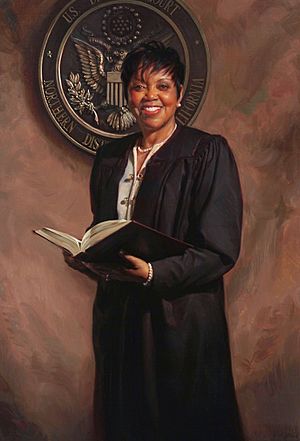 Judge Saundra Brown Armstrong official portrait by Scott Johnston, oil on linen 38x26 inches, collection of the United States District Court of Northern California, Oakland