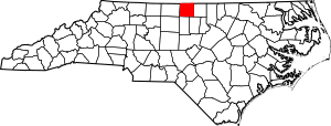 Map of North Carolina highlighting Caswell County