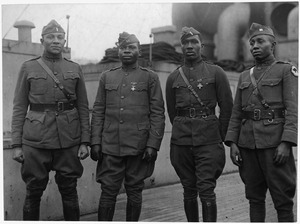 (African American) Officers of 366th Infantry Back on Aquitania. These officers, all of whom ha . . . - NARA - 533490