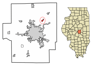 Location of Oreana in Macon County, Illinois.