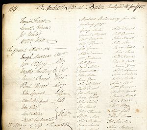 Registration of Lodge Membership for Paul Revere, Joseph Warren and William Palfrey