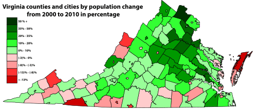 Virginia-Population change from 2000-2010