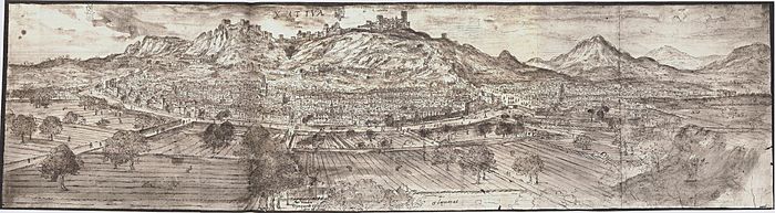 Xàtiva, 1563, vista per Anthonie van den Wyngaerde