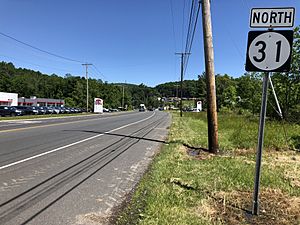 2018-06-14 11 05 42 View north along New Jersey State Route 31 at Van Syckels Road in Lebanon Township, Hunterdon County, New Jersey