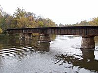 C&O Railroad over the Kalamazoo River. Note the two piers closest together. The second pier was a center pivot to allow the bridge to open and boats to pass.