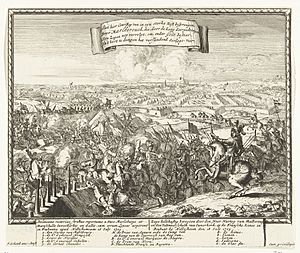 Doorbreken van de Franse Linies bij Tienen, 1705 Zege helthaftig bevogten door den Heer Hartog van Malboroug en den Veltmaerschalk van Ouwerkerk, op de Fransche Linie in Brabant by Hillesheim den 18 , RP-P-OB-83.208.jpg