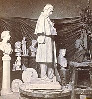 Interior of Milmore's studio, showing design of soldier's monument for the city of Roxbury, from Robert N. Dennis collection of stereoscopic views crop