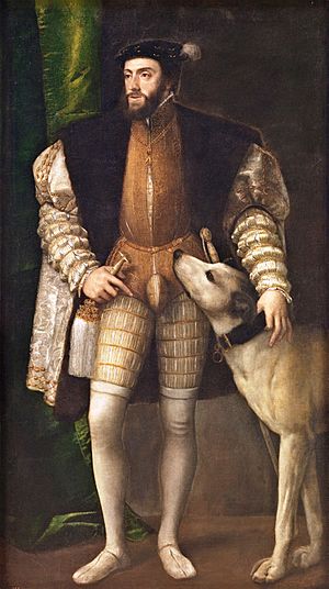 Titian - Charles V Standing with His Dog - WGA22946