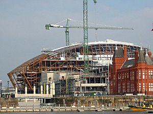 Wales Millennium Cente during construction, Cardiff Bay