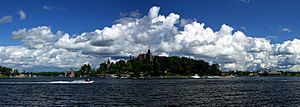 Panoramic view of Boldt Castle on Heart Island