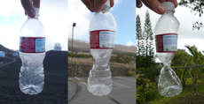 Plastic bottle at 14000 feet, 9000 feet and 1000 feet, sealed at 14000 feet