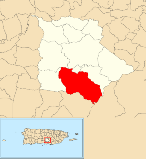 Location of San Ildefonso within the municipality of Coamo shown in red