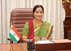 Smt. Sushma Swaraj taking charge as the Union Minister for External Affairs, in New Delhi on May 28, 2014