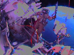 ISS-37 EVA Oleg Kotov with the Olympic torch