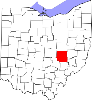 Map of Ohio highlighting Muskingum County