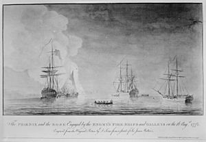 The Phoenix and the Rose engaged by the enemy's fire ships and galleys on Aug. 16, 1776, 08-16-1776 - NARA - 532907.jpg