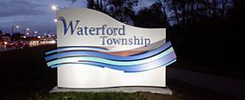 Welcome sign to Waterford Township