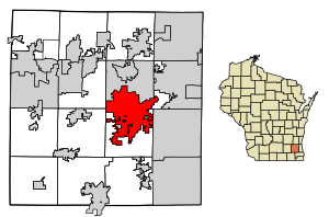 Location of Waukesha in Waukesha County, Wisconsin