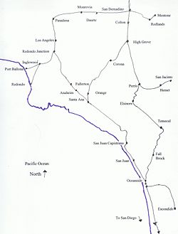 California Central Railway - Santa Fe 1888 map