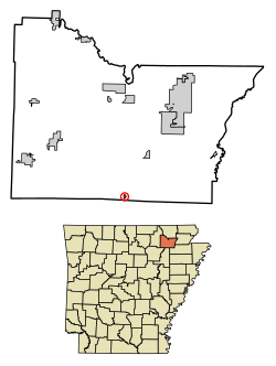 Location of Alicia in Lawrence County, Arkansas.