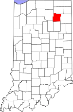 Map of Indiana highlighting Whitley County
