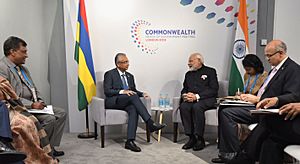 The Prime Minister, Shri Narendra Modi meeting the Prime Minister of Mauritius, Mr. Pravind Jugnauth, on the sidelines of CHOGM 2018, in London on April 19, 2018 (2)