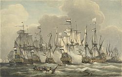 Zeeslag op Schoonevelt, 7 juni 1673 Zeeslag bij de bank van Schooneveld 7 junij 1673 Combat pres du banc de Schooneveld 7 Juin 1673 (titel op object), RP-P-OB-82.280 (cropped)