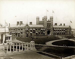 1904 World's Fair Administration Building (Brookings Hall, Washington University) seen from the southeast with the Italian Pavilion in the foreground