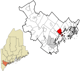 Location in Cumberland County and the state of Maine