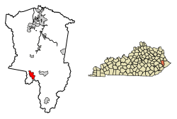 Location of Wayland in Floyd County, Kentucky.