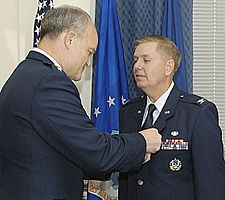 Lt. Gen. Jack Rives pins Col. Lindsey Graham
