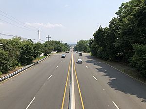 2021-07-27 13 51 34 View east along U.S. Route 46 from the pedestrian overpass at Collins Avenue in Hasbrouck Heights, Bergen County, New Jersey