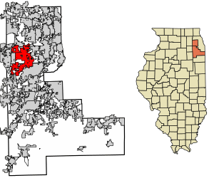 Location of Naperville in Will and DuPage counties in Illinois