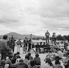 Gough Whitlam speaking at the Aboriginal Tent Embassy Canberra 1972