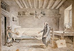 The Artist in His Cell, by Hubert Robert (1793) Grey ink, grey wash and watercolor over black chalk, 22.7 x 32.7 cm., Musée Carnavalet, Paris