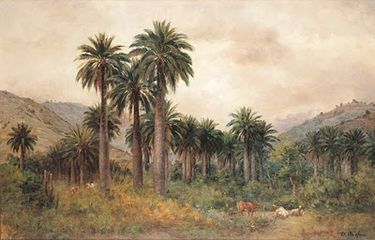 O Jarpa Gran vista del valle con palmas chilenas 56x85 5cm