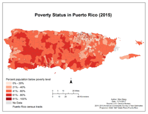 Percent population below poverty level by Puerto Rico census tract (2015)
