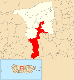 Location of Toro Negro within the municipality of Ciales shown in red