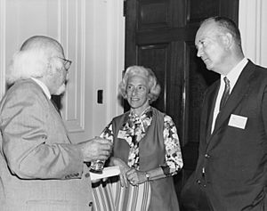 William Shirer (Left), Barbara Tuchman (Center), and John Eisenhower at the Conference on Research and World War II and the National Archives, June 14-15, 1971