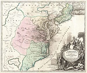 1715 Homann Map of Carolina, Virginia, Maryland and New Jersey - Geographicus - VirginiaMarylandiaCarolina-homann-1715
